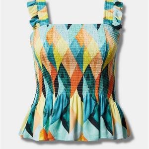 Torrid peplum crinkle gauze smocked neck tank top size 3X